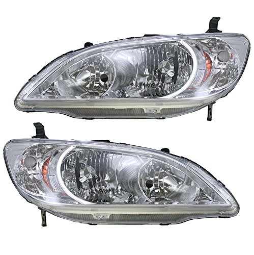 Image of TRQ Headlight Assembly Set HO2502121 HO2503121 Compatible with 2004-2005 Honda Civic