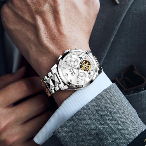 Image of OUPINKE Watches for Men Automatic Skeleton Self Winding Dress Wrist WatchBusiness Waterproof Luminous Tungsten