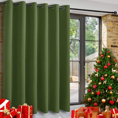 Image of DWCN Christmas Privacy Room Divider Blackout Curtain - Thermal Curtains for Patio Door, Living Room, Bedroom Partition, 1 Grommet Curtain Panel, 8.3ft Wide x 7ft Tall, Olive Green