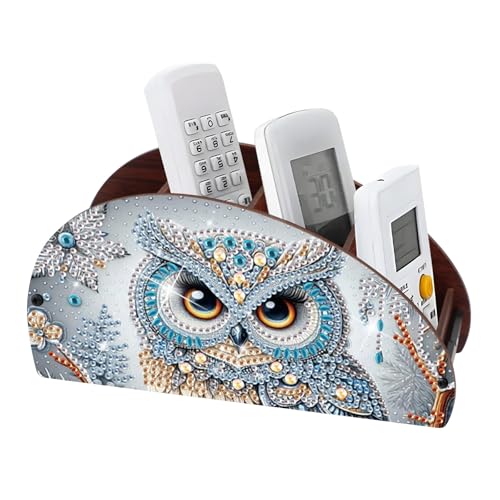 Image of Diamond Painting Storage Box, DIY 5D Owl Design Multi-Compartment Wooden Tabletop Organizer, Diamond Art Storage Holder for Pens Makeup Brushes Remotes Office Supplies Desktop Decoration
