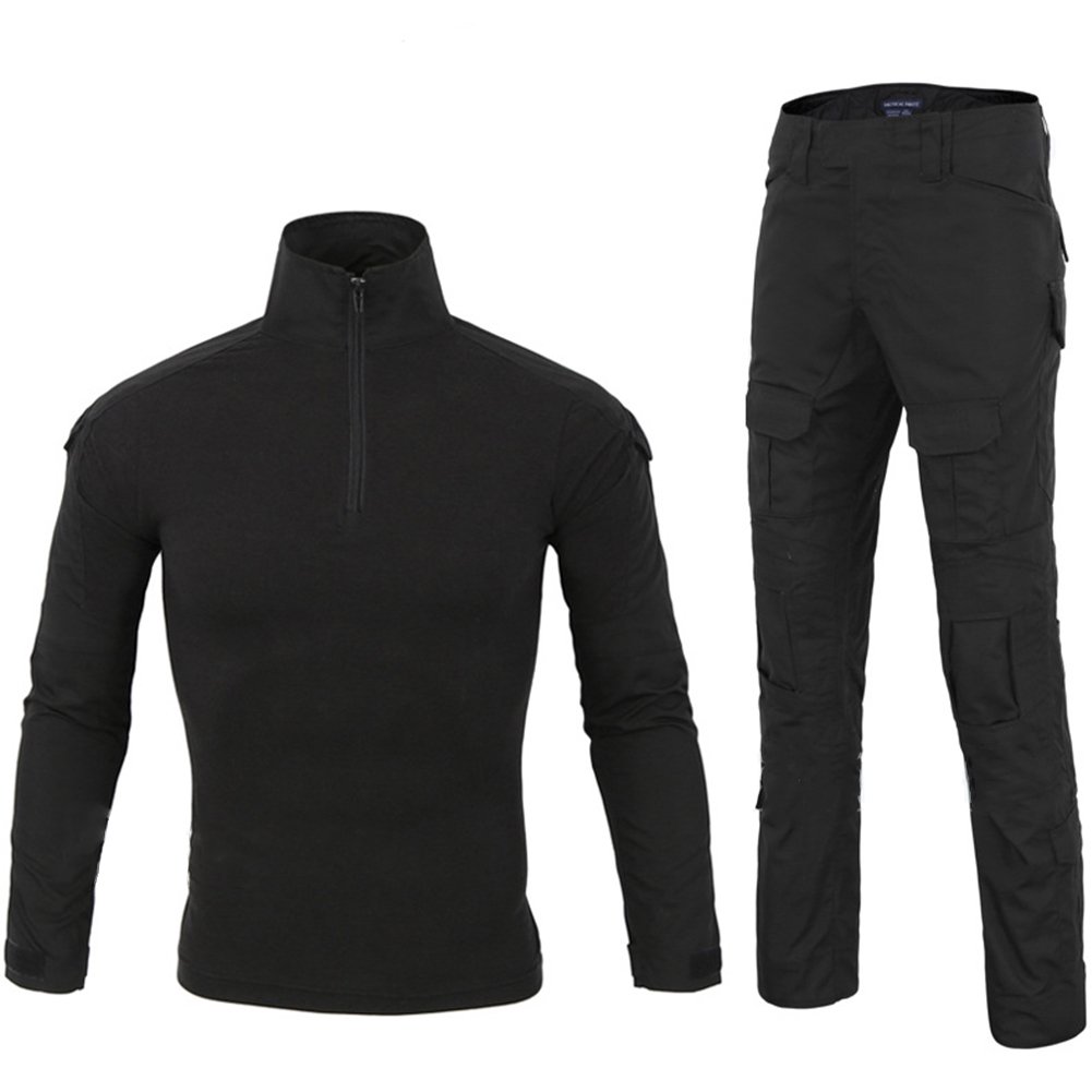 LANBAOSI Conjunto de camiseta y pantalones tácticos de combate para hombre, manga larga, multicam, Woodland BDU Hunting, uniforme militar con cremallera 1/4