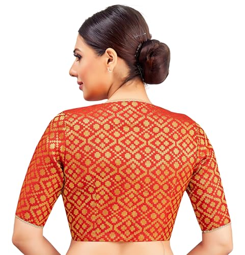 Image of Studio Shringaar Women's Readymade Brocade Elbow Length Sleeves Saree Blouse