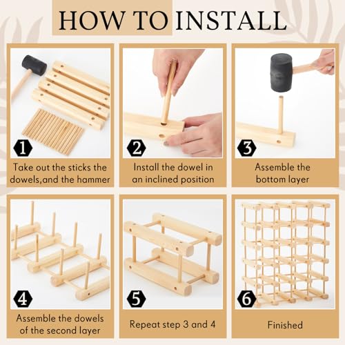 Juexica 2 Pcs 12 Bottles Wooden Wine Rack Stackable Modular Storage Racks DIY Assembly Wine Bottle Holder for Inside Cabinet Countertop Cellar Racks(2 Pack) - Thumbnail 4