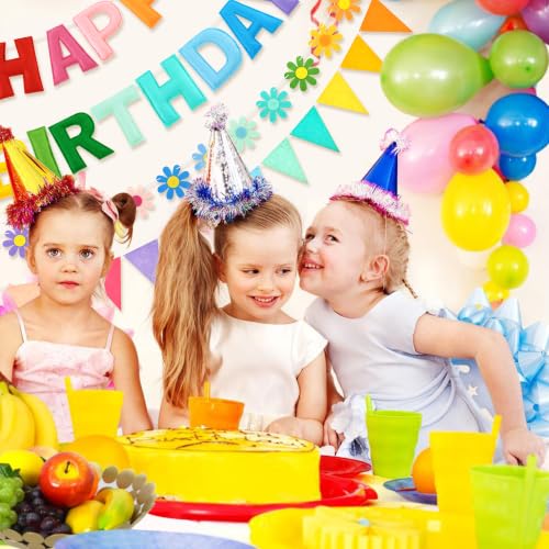 Image of CANREVEL 3 PCS Pre-Strung 3D Birthday Banner Decorations, Rainbow Flower