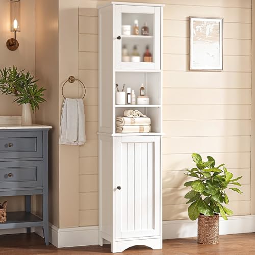Bealife Armadietto da bagno, colonna, armadio alto armadio con 2 ante, scomparti aperti,...