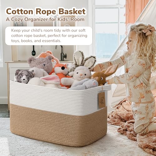 Image of Goodpick 75L Extra Large Woven Rope Blanket Basket, Rectangle, Jute | 22 inch x 17 inch x 12 inch Decorative Storage Basket for Pillows, Toys & Daily Essentials, Fits Living Room, Bedroom & Home Decor