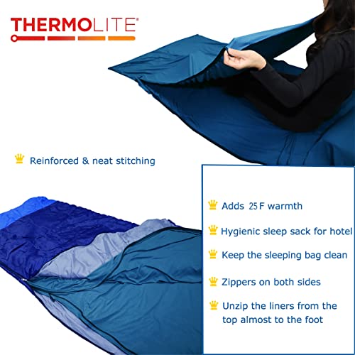 BROWINT Thermolite Sleeping Bag Liner with Zippers for Cold Weather, Lightweight Mummy with Hood & Rectangular Sleep Sack for Adult, Adds Warmth, Thermal Travel Liner, All Season - Thumbnail 2