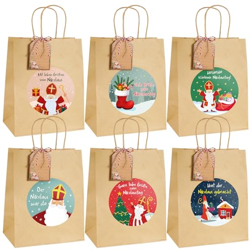 BOFUNX 6 Stück Nikolaus Geschenktüten mit Henkel und Anhängern...
