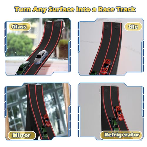 Image of Flexible Race Track for Kids, 15Ft Flexible Car Track Race Car Track Compatible with Hot Wheels and Diecast 1 /64th Cars, Flex Tracks Roll Up Race Ramp Toy with Strong Suction Cups