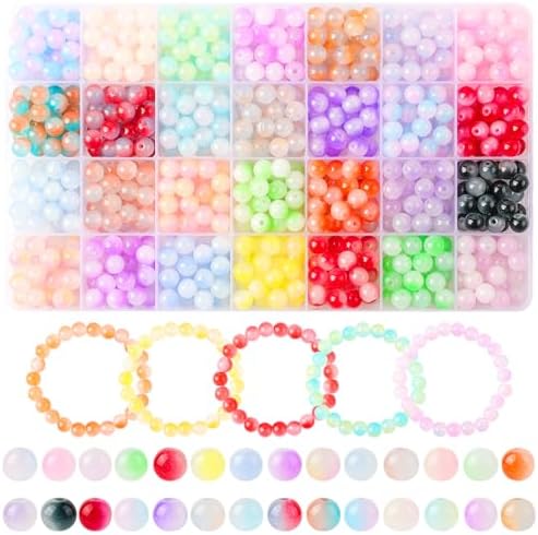 Swpeet 1802Pcs 4MM Glass Bicone Crystal Beads Kit Including Bicone Crystal Glass Beads With Threading Needles And Elastic String Cord For DIY Beading