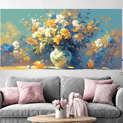 DIY Crystal Art Fleur 5D : Grand Diamond Painting 80x160cm pour Décoration Salon Cosy