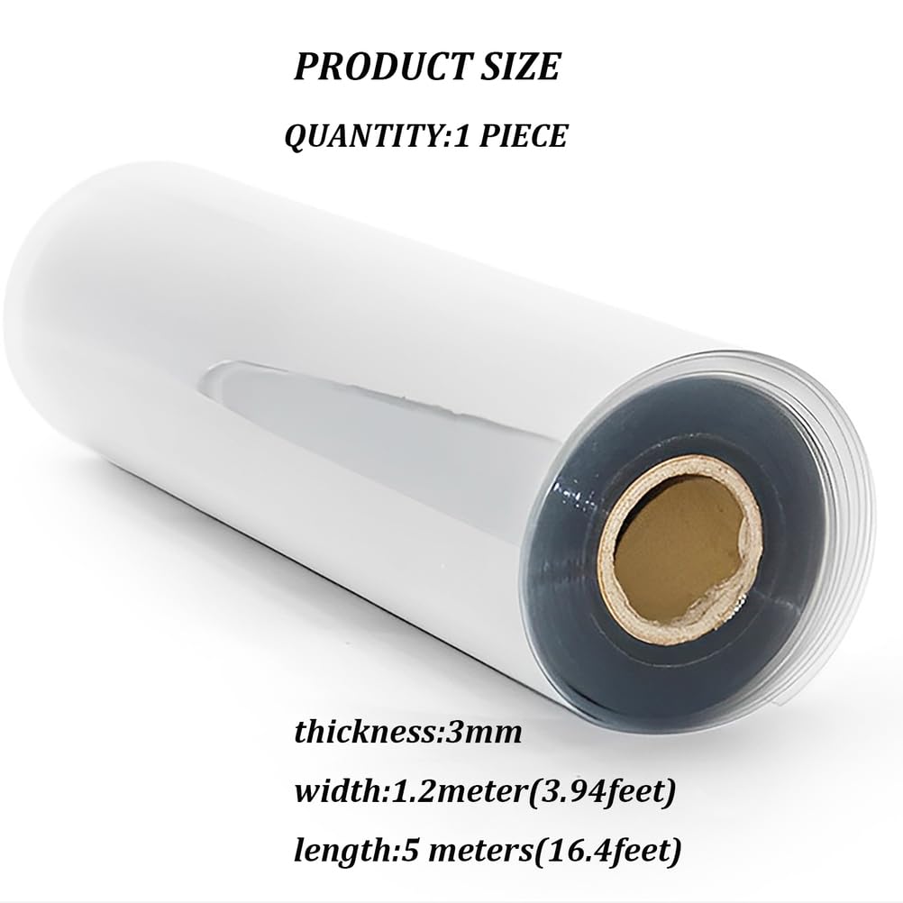 Lámina plástico Transparente PVC 1,2m x 5m, Rollo película Pet, Grosor 0,1mm-3mm, Lámina plástico Duro Transparente para Manualidades, Bricolaje y Uso Industrial,3mm