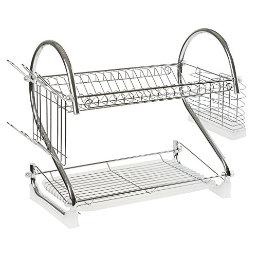 Chrome Dish Drying Rack - 2 Tiered with Cup and Utensil Holders by Chef Buddy