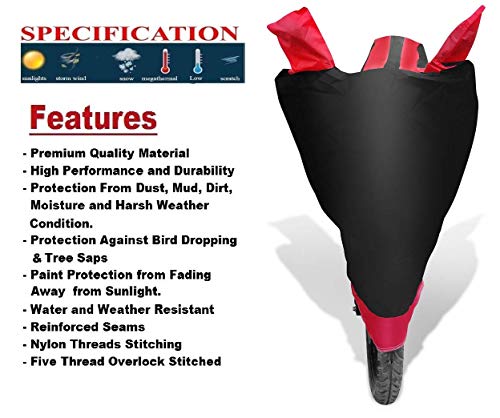 Image of Auto Hub Bike Cover Compatible with Hero Splendor Plus with Mirror Pocket, Dustproof, Heat Resistant, Triple Stitched, Splendor Plus Bike Cover- Black, Red