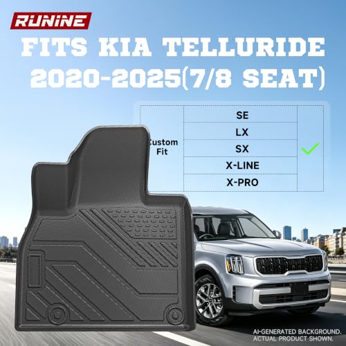 Image of Floor Mats for Kia Telluride 2020-2025(7 /8 Seat), All Weather Protection Custom Floor Mats Trunk Cargo and Car Windshield Cover Set for Kia Telluride Accessories,Car Floor Liners Set,5packs.