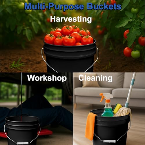 Image of MKS Plastics 2-Gallon Bucket with Airtight Lid - Made in USA, Food Grade BPA Free Plastic, Heavy Duty Multi-Use, Metal Handle with Grip, Stackable Storage - - Black, 1 Pack
