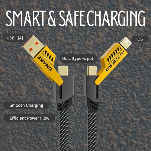 Image of Umake 65W 4-in-1 Fast Charging Cable with USB-A & Type-C Input, Type-C /Lightning /Micro USB Output, Compatible with iPhone, Samsung Galaxy, OnePlus & Android Devices