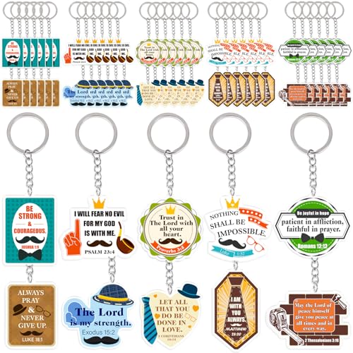 Renbuzhu 60Pcs Fathers Day Bible Verse Keychain Gifts Bulk: Father’s Acrylic Key Ring Christian Gift for Church Members from Kids, Wife, Son Christmas Birthday Gift for Dad or Husband
