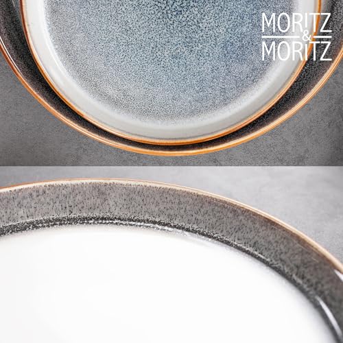 Moritz & Moritz TARENTO 24-tlg. Geschirrset 6 Personen Grau - Elegantes Teller Set aus hochwertigem Steinzeug - Geschirr Set aus 6x Dinnerteller, 6x Dessertteller, 6x Suppenteller und 6x Tassen