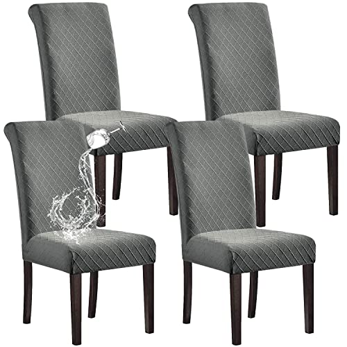 SHILV. HOME Funda para Silla De Comedor 100% Impermeable, Funda para Silla De Parsons De Jacquard Extraíble Y Lavable (Gris Claro,Set of 4)