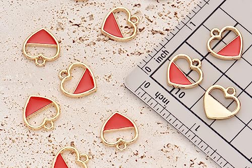 Image of Pack of 80 Half Fulfilled Heart Enamel Charms Gold Plated Colored Pendants Hawaii Style Accessories for Necklace Bracelet Jewelry Making DIY Crafting