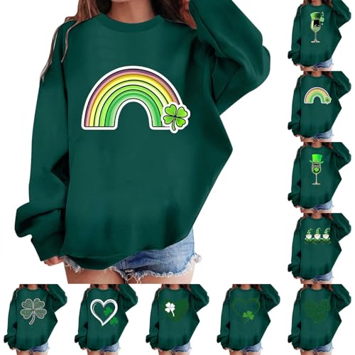 St Patricks Day Jumper Kids Girls Green Long Sleeve Crewneck Sweatshirt for Children Aged 3-12 Years Shamrock Print Pullover Funny Graphic Tops with Multi Choice for Holiday Celebrations