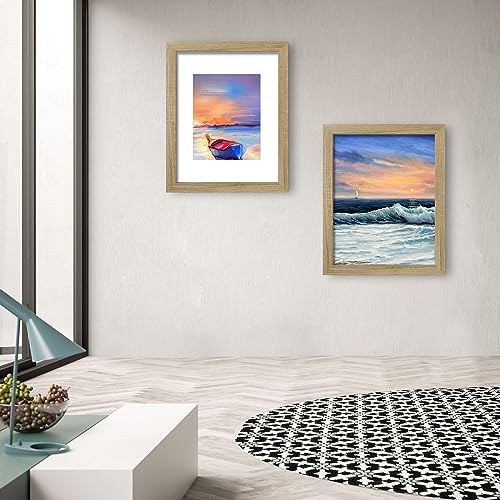 Image of LUCKYLIFE 16x20 Frames for Wall, Display Pictures 11x14 with Mat or 16x20 without Mat, Pack of 2, Natural Woodgrain