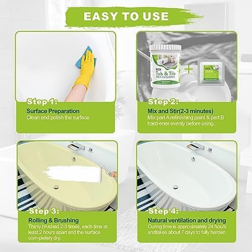 Tenee Diy Sink Bathtub Reglaze Kit White, Water Based Tub And Tile Refinishing Kit Easy To Use, Tile Paint Kit Low Odor Bathtub Refinishing Paint For Bathroom Kitchen Porcelain Fiberglass thumb #4