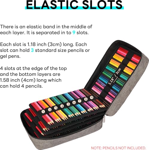 Image of 274 Slot Colored Pencil Case Pen Bag with Zipper for Artist Storage Organizer for Watercolor Pencil Gel Pen Marker Highlighter Large Capacity Handy Pencil Holder(Gray)