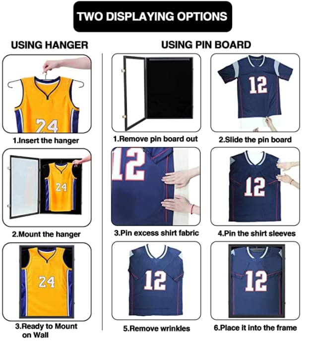 Image of Jersey Frame Display Case 4 Pack, Large Lockable Shadow Box Sports Jersey Frame with UV Protection Acrylic and 2 Hanger for Baseball Basketball Football Soccer Hockey Shirt,Graduates Black