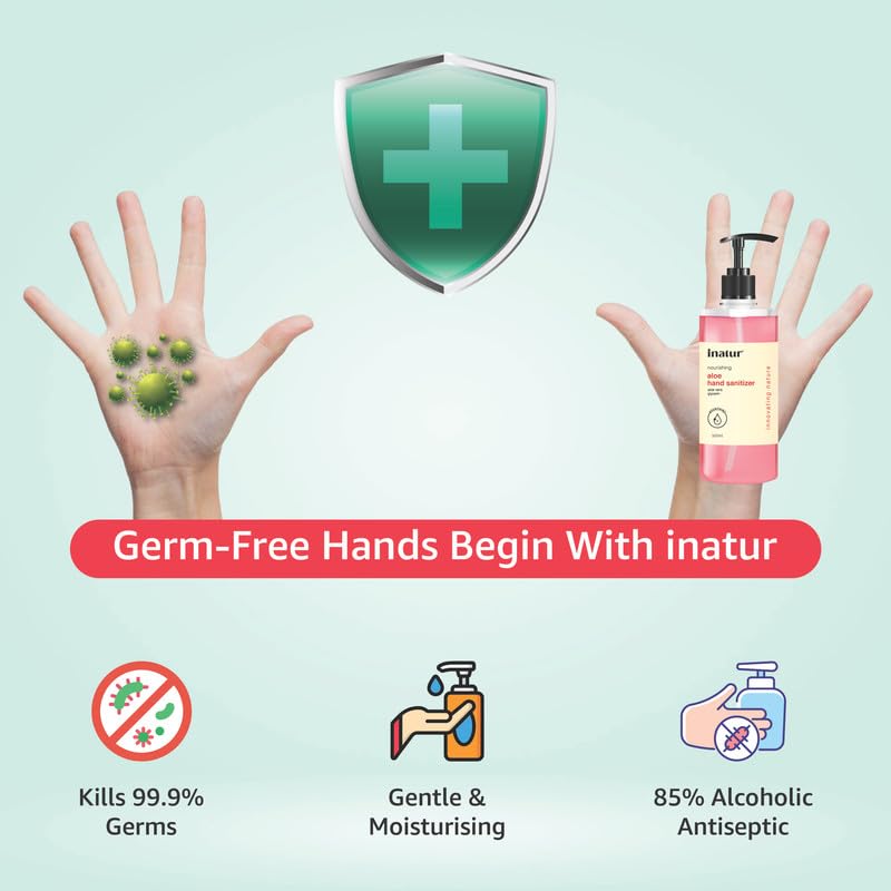 Image of inatur Pure & Refining Hand Sanitizer Gel | Alcohol-Based, Kills 99.9% Germs | Antibacterial Disinfectant | Gentle on Skin & Safe for Surfaces | Gel Hand Sanitizer 500ml for Effective Daily Hygiene