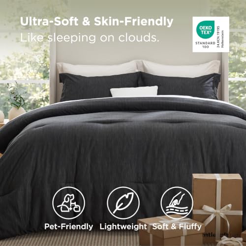 Image of Bedsure Black Comforter Set Queen - Soft Bedding for All Seasons, Breathable Cationic Dyed Bed Set, 3 Pieces, 1 Queen Size Comforter (90 inchx90 inch) and 2 Pillow Shams (20 inchx26 inch+2 inch)