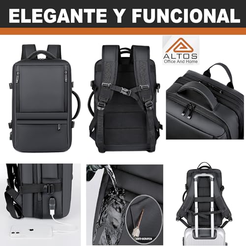 ALTOS OFFICE AND HOME. Sac à dos extensible de 41 L - Grande capacité - En cuir synthétique - Plusieurs compartiments - Pour ordinateur portable jusqu'à 17" - Résistant à l'eau et aux rayures - Bien – vue 7