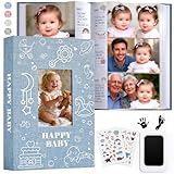 Yatosally Baby Photo Album 4x6 300 Pockets with Memo Area, Photo Stickers & Hand and Footprint Kit, Linen Cover Baby Memory Book with Front Window, First Year Keepsake for Newborn Boy Girl