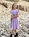 Arshiner Girls Dress Short Sleeve Summer V Neck Button Removable Belt Dresses with Pockets 9-10 Years Light Purple