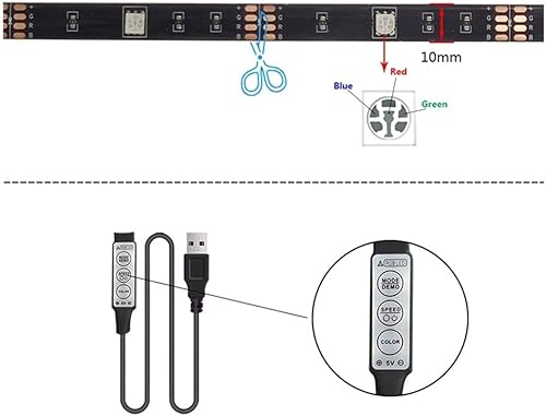 Miniatura 6 de Fengyan - Tira de luces LED de 16.4 ft, control infrarrojo USB, RGB DC5V 5050, lámpara flexible, diodo, fondo de TV, luces de iluminación de neón,