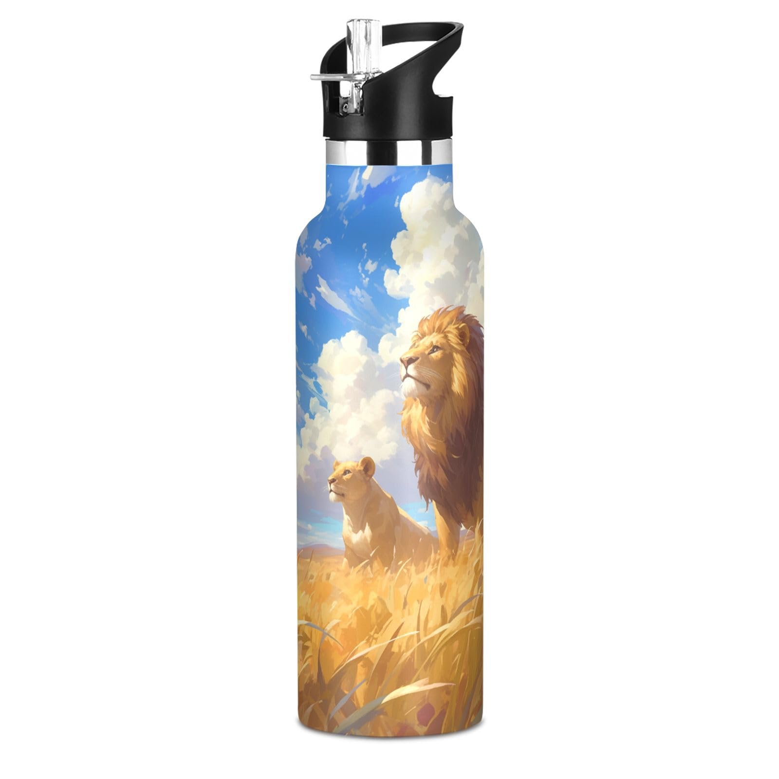 Kaaviyo Boys Pattern Cartoon Golden Lions Water Bottle Stainless Steel Jug Insulated Vacuum Cup For Girls(600Ml)