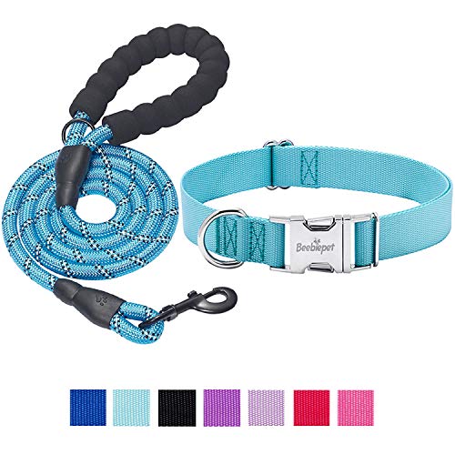 Beebiepet Classic Dog Collar with Strong Metal Buckle Adjustable Dog Collars for Small Medium Large Dogs (Collar+Leash M Neck 14