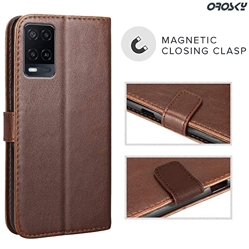 Image of Vintage Leather Flip Cover Compatible Model for Oppo CPH2263 / A74 5G - Cherry Brown