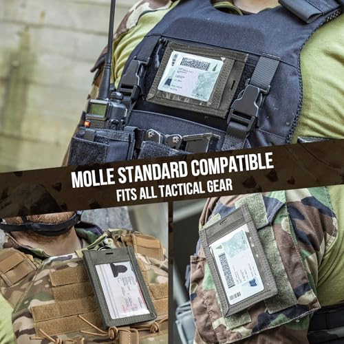 Image of OneTigris Tactical ID Card Holder Hook & Loop Patch Badge Holder Neck Lanyard Key Ring and Credit Card Organizer (Shadow Gray-500D Codura)