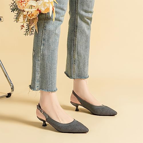 Image of youngshow Women's Slingback Kitten Heels for Work | Knit, Low Heels, Elastic Back Strap, Slip on, Pumps for Office, Wedding, Party