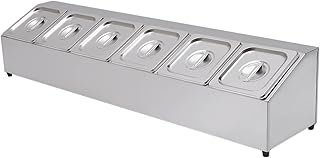 6-teiliges GN Catering ZutatenbehäLter Edelstahl Behälter Set in Silber mit herausnehmbaren Einlegeboxen Sofort einsatzbereit zur hygienischen Lebensmittelaufbewahrung Gastronomie