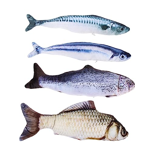 HANABASS 4個 面白い猫のおもちゃの魚 猫ニップのおもちゃ 屋内猫のおもちゃ 猫草の 棒 インタラクティブな猫のおもちゃ 猫のもの ペット 猫の おもちゃ 遊ぶ ぬいぐるみ