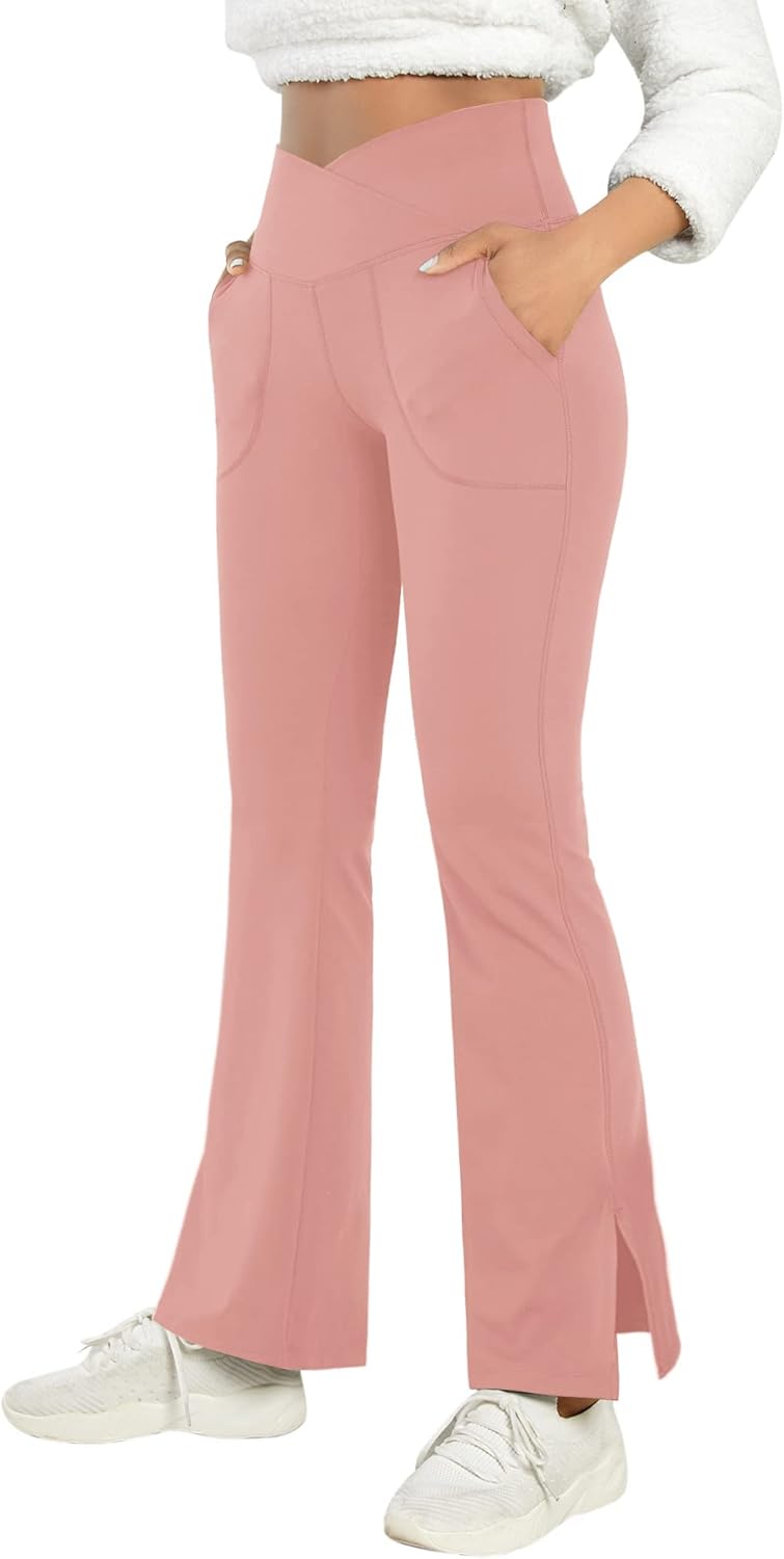 Bootcut Yoga Pants for Women Pockets Wide Leg Joggers Flare Leggings Sweatpants Work Bootleg Dress Pants