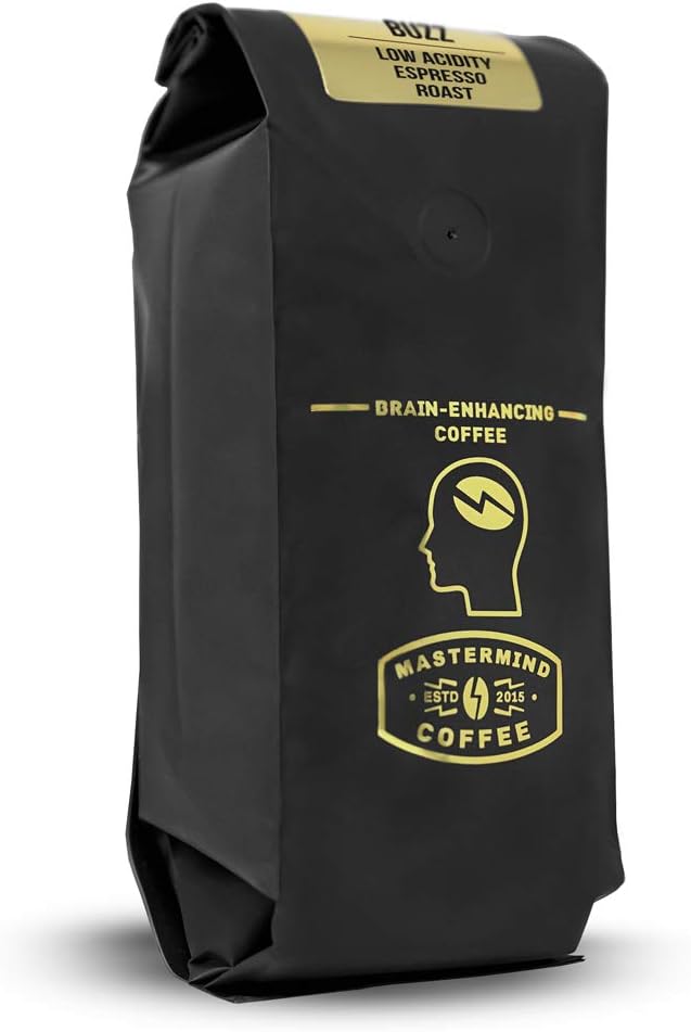 Alkaline Buzz - Whole Bean Espresso Roast - 100% Organic Low Acidity Coffee - Supports Mental Acuity, Memory & Focus - Impossibly Delicious! (16 oz)