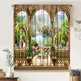 Vintage Exotic Tropic Scenery Curtains, Ancient Roman Marble Stone Fountain Courtyard with Natural Lush Floral Plants, Blackout Rod Pocket Window Drapes for Living Room Bedroom Kitchen 42x45 Inch