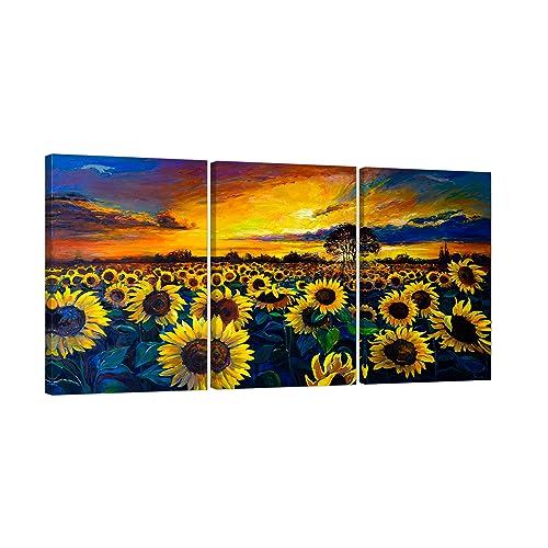 ひまわり アートパネル3枚 絵画 ひまわり 風景油絵 ポスター 花の風景画 玄関 風水 開運絵画 モダン おしゃれ リビングルーム装飾画 木枠付き完成品