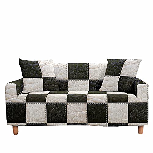FANSU Housse de Canapé Universelle 1/2/3/4 Places, Revêtement de Canapé Extensible avec Accoudoirs,Motif Cuir Patchwork 3D Protection de Canapé pour Salon Sofa...