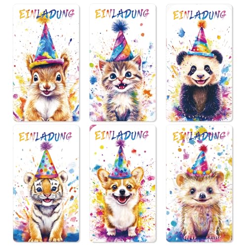Maxmoc Tier Einladungskarten Kindergeburtstag Junge Mädchen 12 Stück Einladung Geburtstag Geburtstagseinladung Kinder mit Niedliche Tiermuster für Kinder Geburtstagsfeier Kinderparty (Modell A)