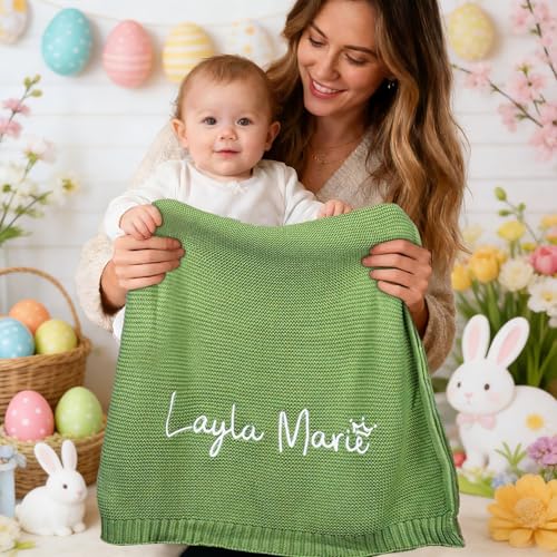 Image of Personalized Baby Name Blanket, Custom Knit Blanket Embroidered with Name, 30x40in Custom Baby Gifts for Boys and Girls, Newborn for Boy /Girl